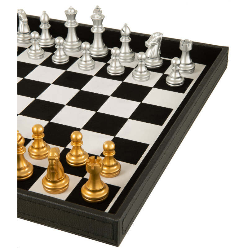 Coffret jeu d'échecs et cartes en simili noir 35 cm - 4