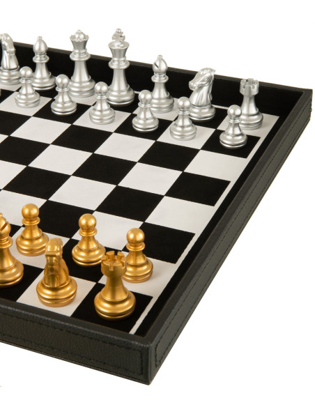 Coffret jeu d'échecs et cartes en simili noir 35 cm - 4