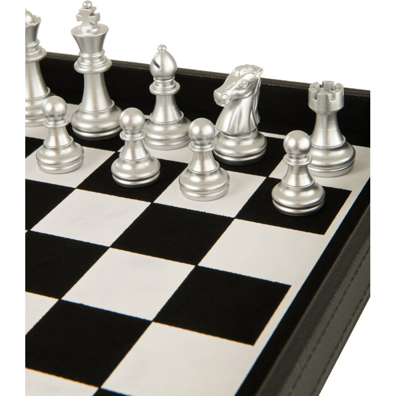 Coffret jeu d'échecs et cartes en simili noir 35 cm - 6