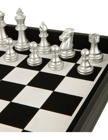 Coffret jeu d'échecs et cartes en simili noir 35 cm - 6