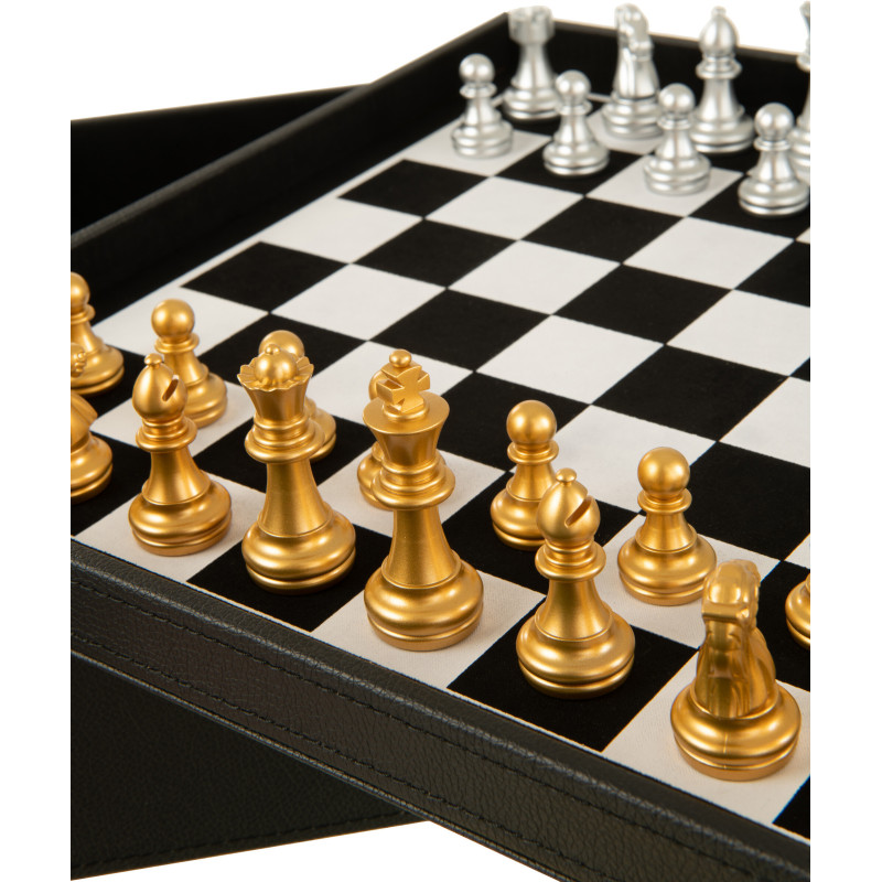 Coffret jeu d'échecs et cartes en simili noir 35 cm - 5
