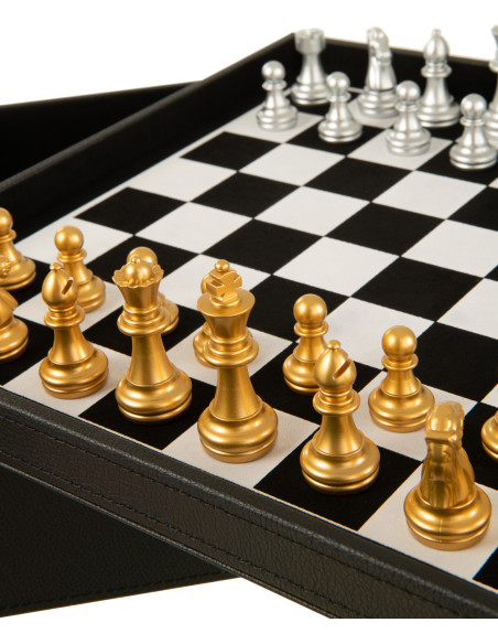 Coffret jeu d'échecs et cartes en simili noir 35 cm - 5