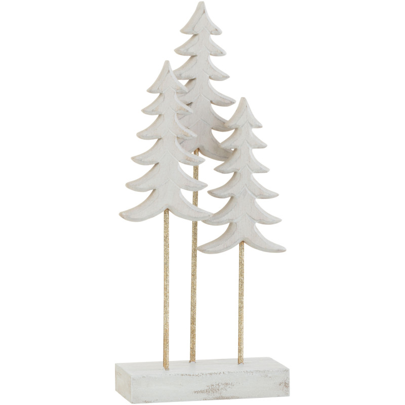 Objet déco à poser Sapins de Noël Hauteur 30 cm en Bois d'eucalyptus Blanc Métal Doré - 1