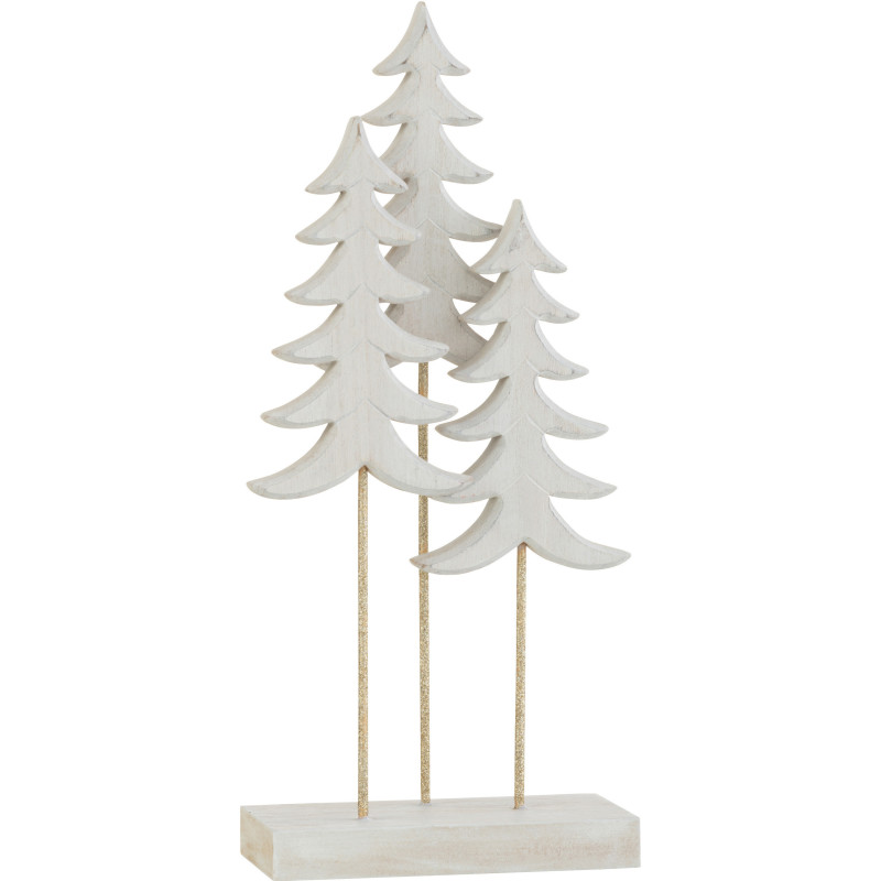 Décoration sur pied Sapins de Noël Hauteur 35 cm en Bois d'eucalyptus Blanc Métal Doré - 1