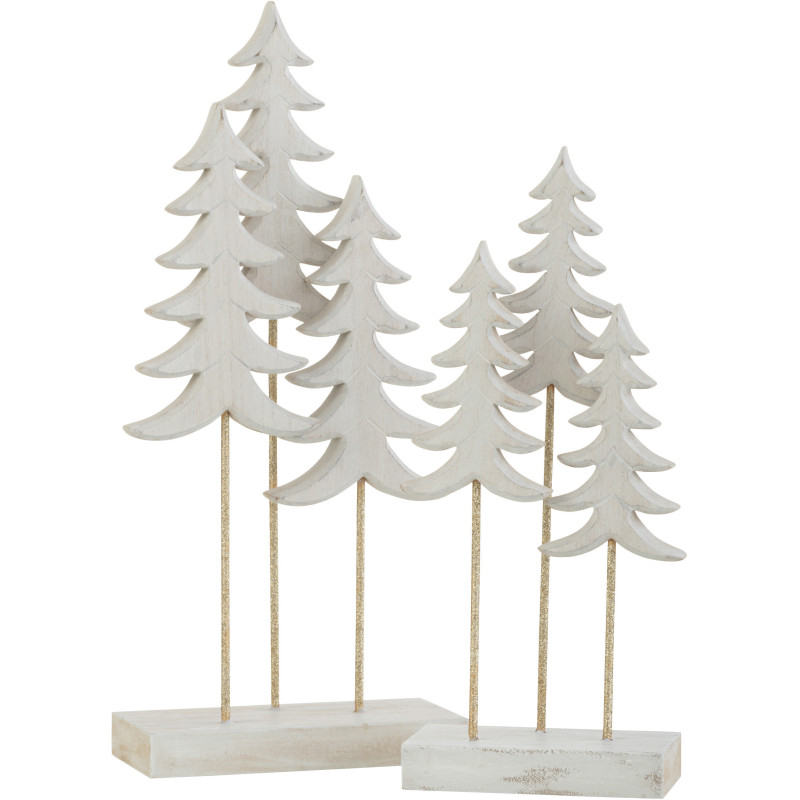 Décoration sur pied Sapins de Noël Hauteur 35 cm en Bois d'eucalyptus Blanc Métal Doré - 2