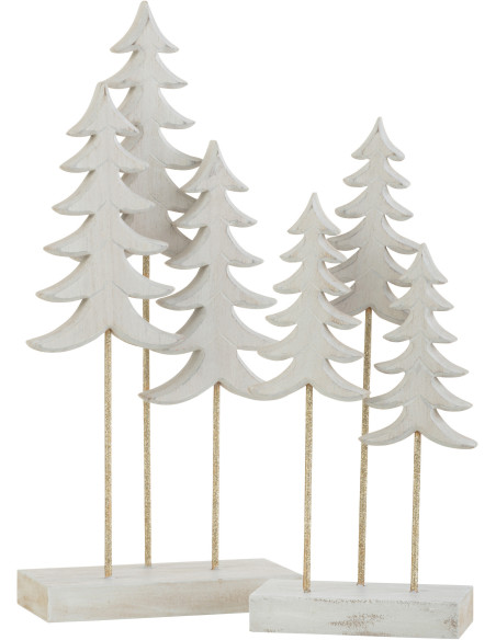 Décoration sur pied Sapins de Noël Hauteur 35 cm en Bois d'eucalyptus Blanc Métal Doré - 2