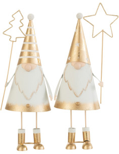 Décoration de Noël Père Noël Sapin & Étoile 25 cm en Métal Blanc Doré (Lot de 2) - 1