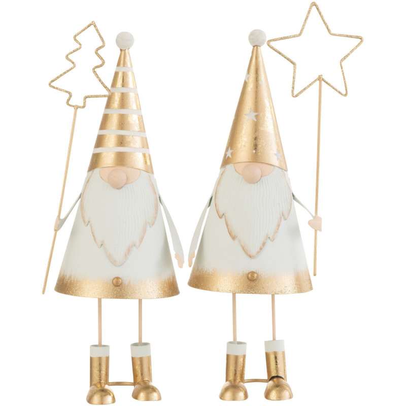 Décoration de Noël Père Noël Sapin & Étoile 25 cm en Métal Blanc Doré (Lot de 2) - 1