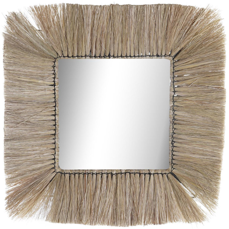 Miroir Mural Bohème 60cm En Jonc De Mer Tressé Main - Motif Zigzag Noir Et Naturel, Style Ethnique
