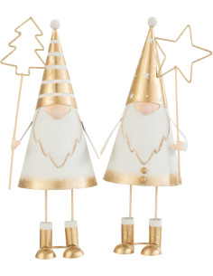 Décoration de Noël Père Noël Sapin & Étoile 30 cm en Métal Blanc Doré (Lot de 2) - 1