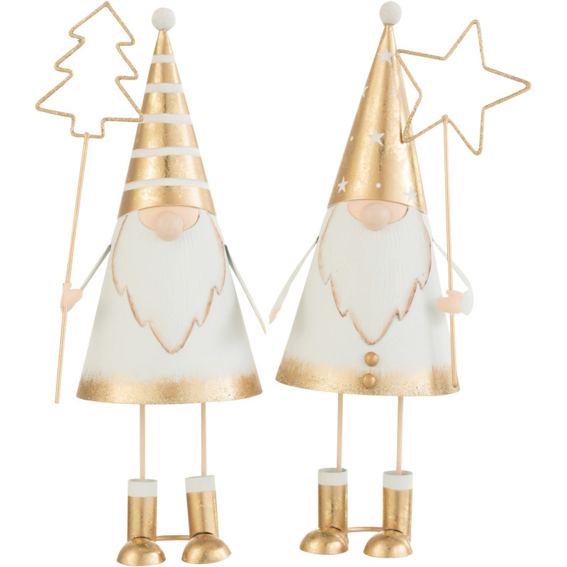 Décoration de Noël Père Noël Sapin & Étoile 30 cm en Métal Blanc Doré (Lot de 2) - 1