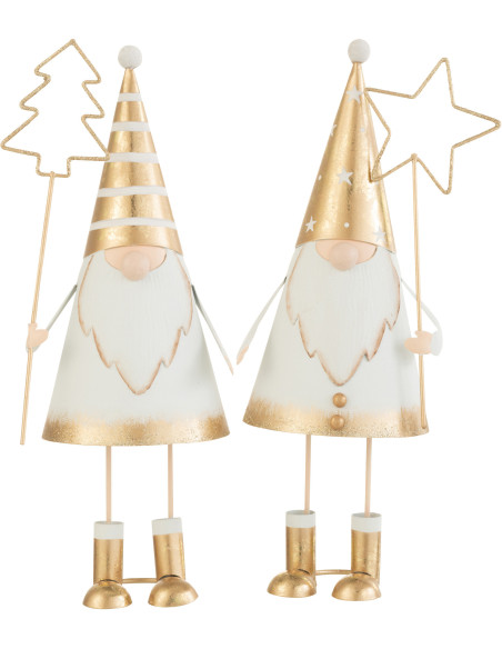 Décoration de Noël Père Noël Sapin & Étoile 30 cm en Métal Blanc Doré (Lot de 2) - 1