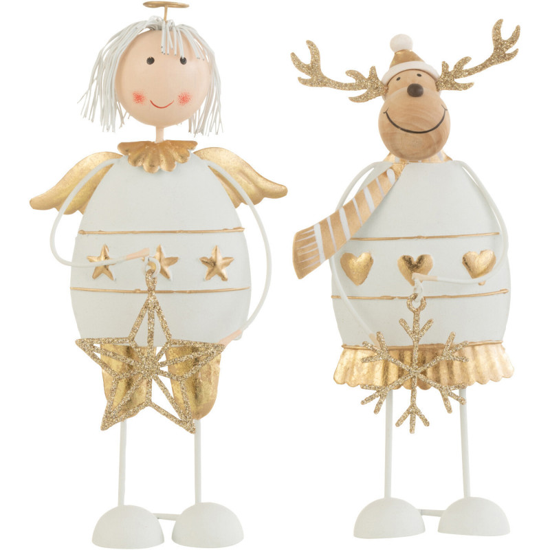 Décoration de Noël Ange & Renne 15 cm en Métal Blanc Doré (Lot de 2) - 1
