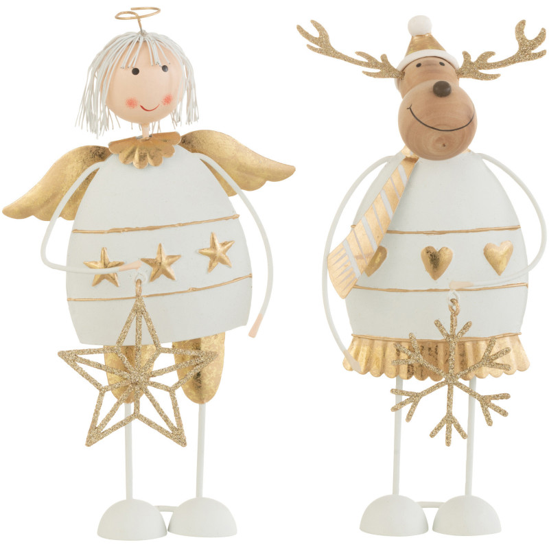Décoration de Noël Ange & Renne 20 cm en Métal Blanc Doré (Lot de 2) - 1