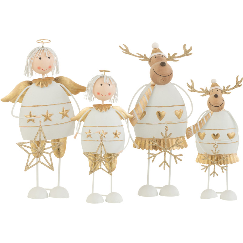 Décoration de Noël Ange & Renne 20 cm en Métal Blanc Doré (Lot de 2) - 2