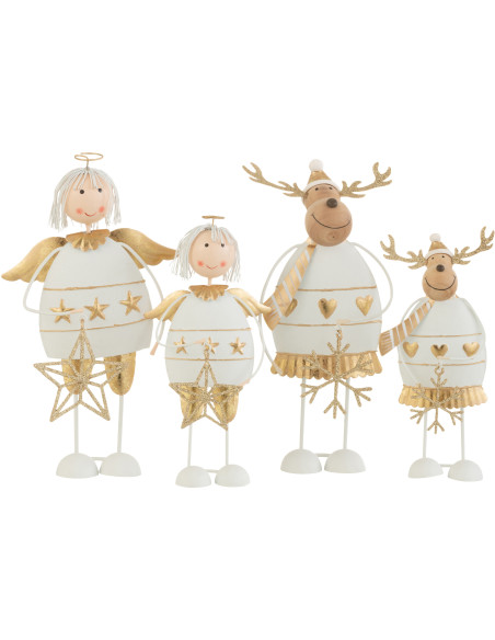 Décoration de Noël Ange & Renne 20 cm en Métal Blanc Doré (Lot de 2) - 2