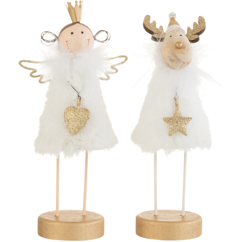 Décoration sur pied Ange & Renne de Noël 20 cm en Métal Blanc Doré (Lot de 2) - 1