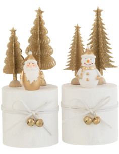 Décoration sur pied Père Noël & Bonhomme de neige 20 cm en Bois Blanc Doré (Lot de 2) - 1