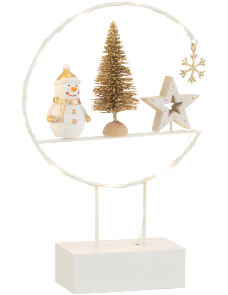 Décoration sur pied lumineuse led Bonhomme de neige 20 cm en Bois Blanc Doré - 1