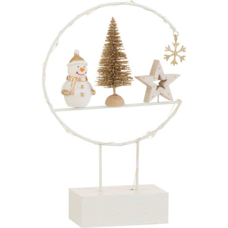 Décoration sur pied lumineuse led Bonhomme de neige 20 cm en Bois Blanc Doré - 2