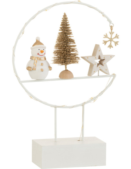 Décoration sur pied lumineuse led Bonhomme de neige 20 cm en Bois Blanc Doré - 2