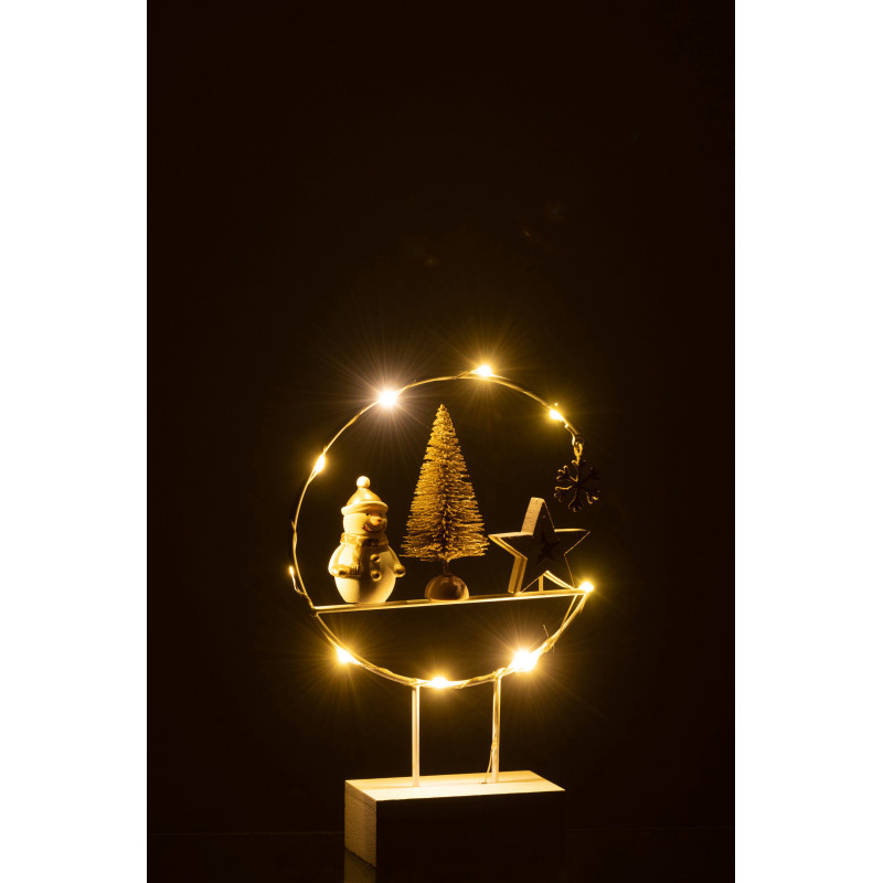Décoration sur pied lumineuse led Bonhomme de neige 20 cm en Bois Blanc Doré - 3