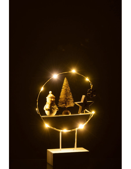Décoration sur pied lumineuse led Bonhomme de neige 20 cm en Bois Blanc Doré - 3
