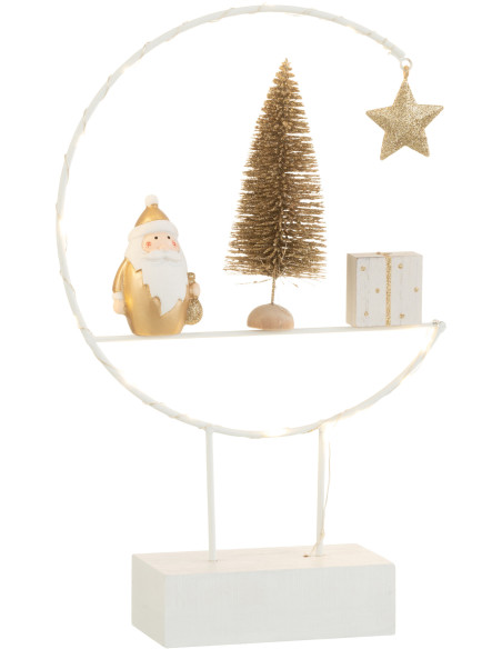 Décoration sur pied lumineuse led Père Noël 30 cm en Bois Blanc Doré - 1