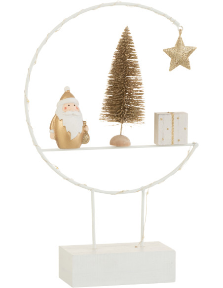Décoration sur pied lumineuse led Père Noël 30 cm en Bois Blanc Doré - 2