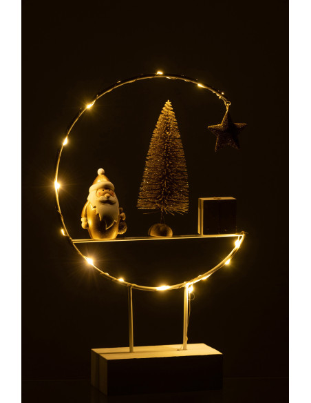 Décoration sur pied lumineuse led Père Noël 30 cm en Bois Blanc Doré - 3