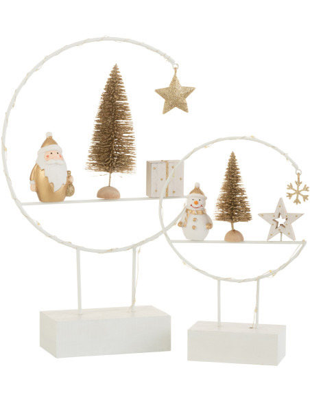 Décoration sur pied lumineuse led Père Noël 30 cm en Bois Blanc Doré - 4