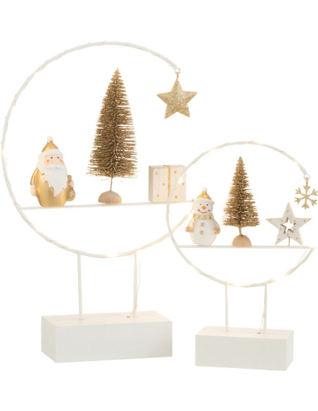 Décoration sur pied lumineuse led Père Noël 30 cm en Bois Blanc Doré - 5