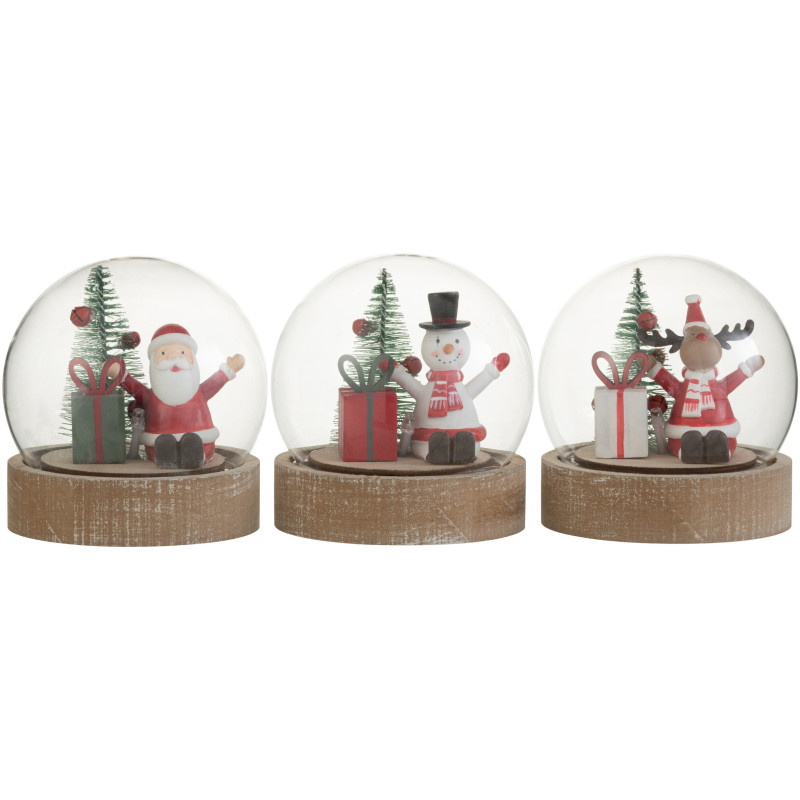 Décoration sous cloche Lumineuse Personnages de Noël Hauteur 10 cm en Verre Bois d'eucalyptus Naturel (Lot de 3) - 2