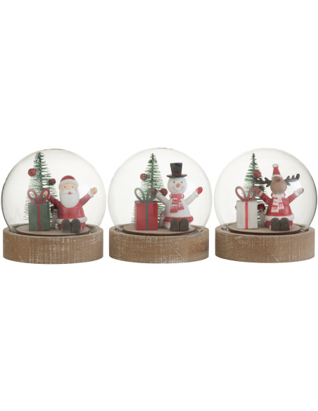 Décoration sous cloche Lumineuse Personnages de Noël Hauteur 10 cm en Verre Bois d'eucalyptus Naturel (Lot de 3) - 2