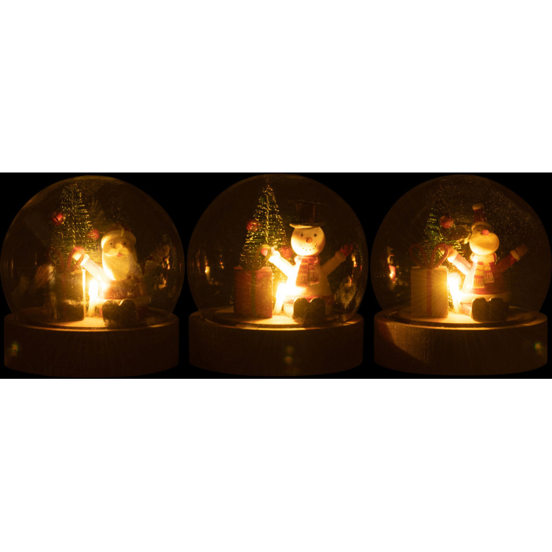 Décoration sous cloche Lumineuse Personnages de Noël Hauteur 10 cm en Verre Bois d'eucalyptus Naturel (Lot de 3) - 3