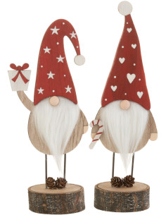 Décoration sur pied Père Noël 25 cm en Bois Rouge Blanc (Lot de 2) - 1