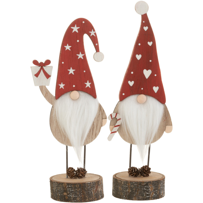 Décoration sur pied Père Noël 25 cm en Bois Rouge Blanc (Lot de 2) - 1
