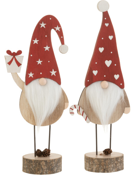 Décoration sur pied Père Noël 35 cm en Bois Rouge Blanc (Lot de 2) - 1