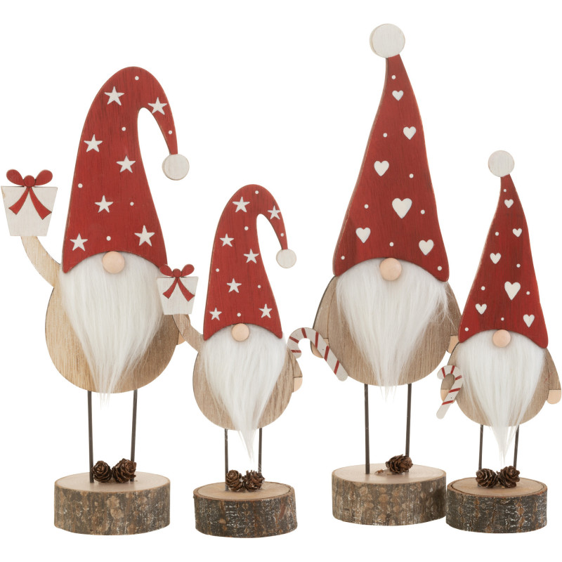 Décoration sur pied Père Noël 35 cm en Bois Rouge Blanc (Lot de 2) - 2