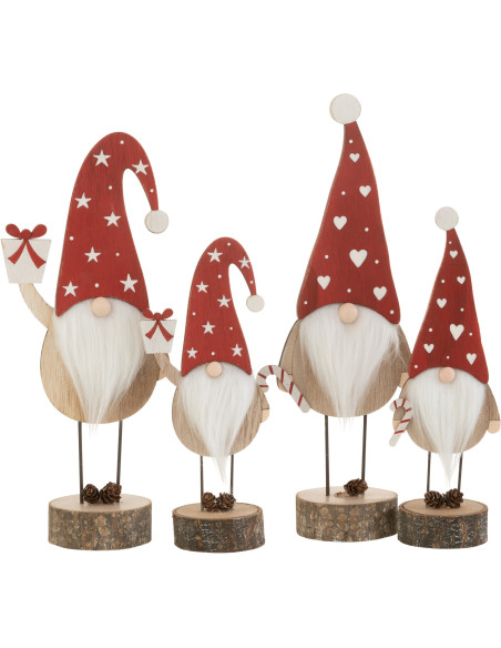 Décoration sur pied Père Noël 35 cm en Bois Rouge Blanc (Lot de 2) - 2