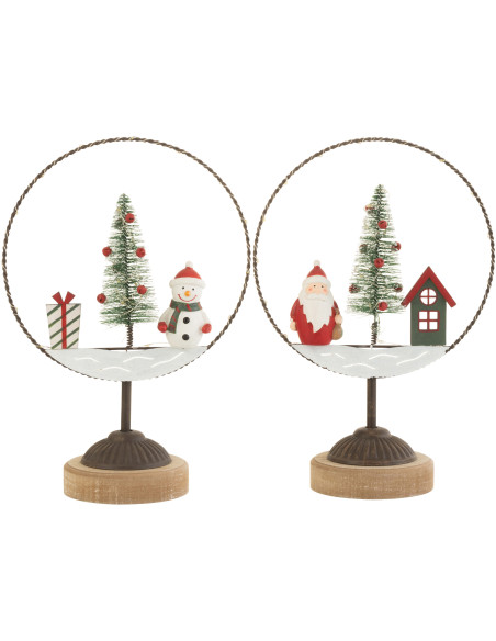 Décoration sur pied lumineuse Led Père Noël & Bonhomme de neige en Bois Métal (Lot de 2) - 1