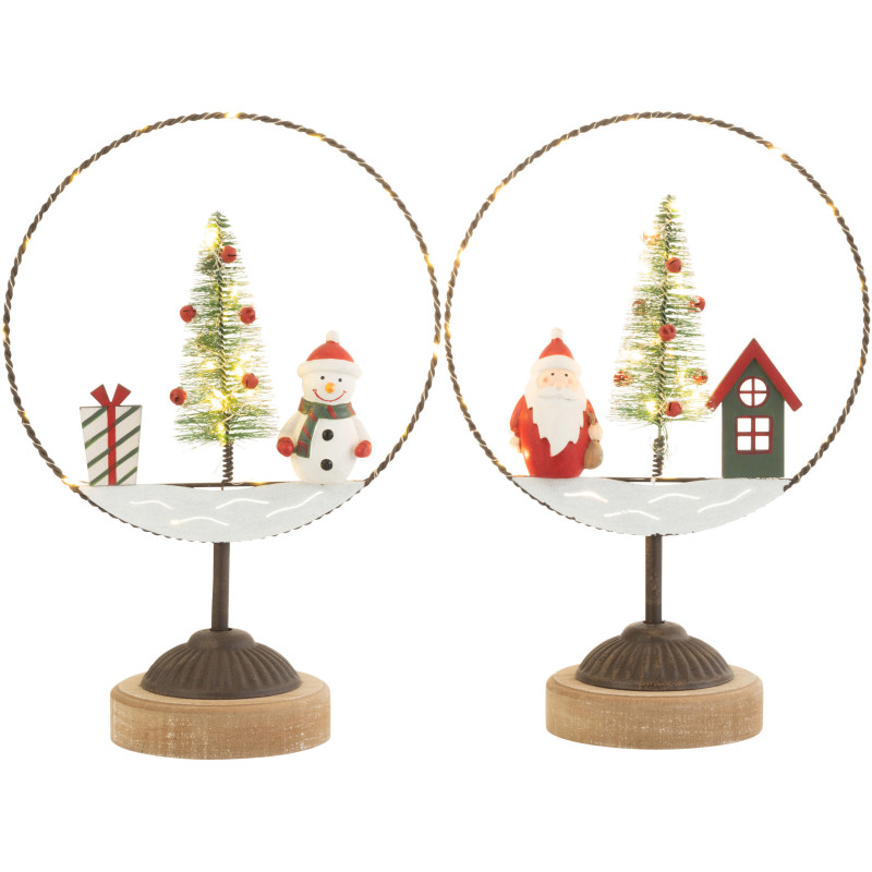 Décoration sur pied lumineuse Led Père Noël & Bonhomme de neige en Bois Métal (Lot de 2) - 2