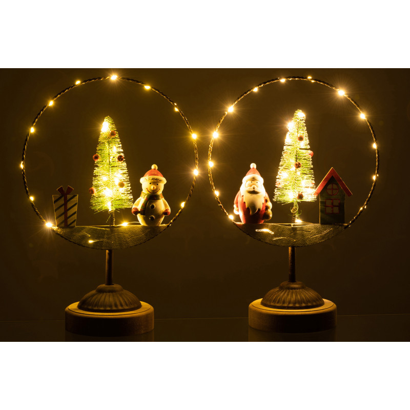 Décoration sur pied lumineuse Led Père Noël & Bonhomme de neige en Bois Métal (Lot de 2) - 3
