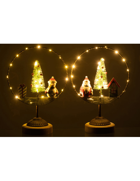 Décoration sur pied lumineuse Led Père Noël & Bonhomme de neige en Bois Métal (Lot de 2) - 3