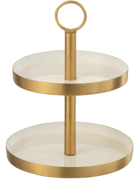 Présentoir pour gâteau Rond 2 étages Cypress en Métal Blanc Doré - 1