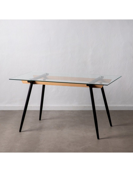 Table à manger Rectangulaire 6 personnes en Verre Transparent Métal Noir Bois de hêtre Naturel Dianna - 9