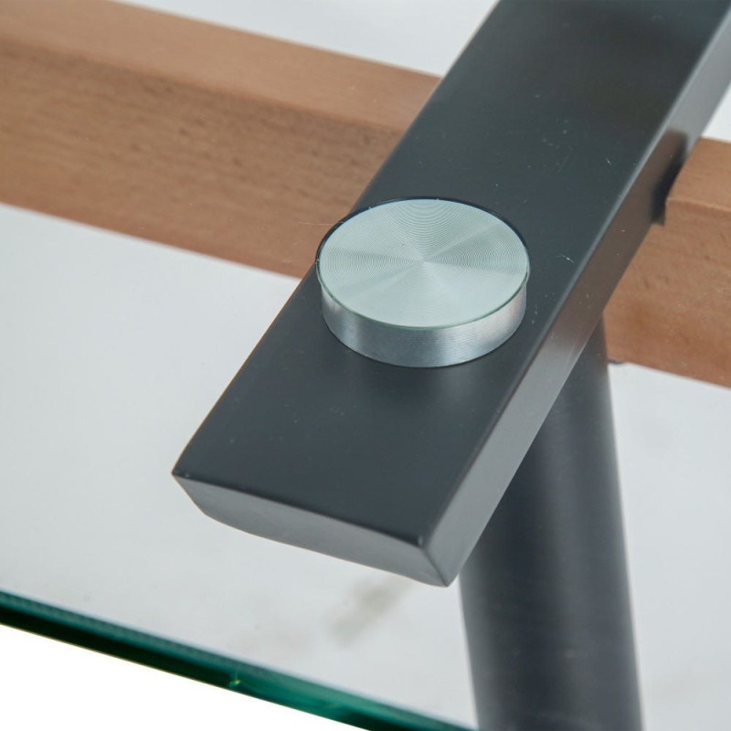 Table à manger Rectangulaire 6 personnes en Verre Transparent Métal Noir Bois de hêtre Naturel Dianna - 5