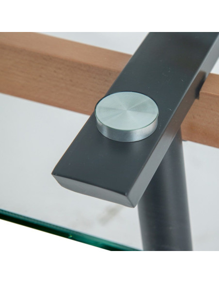 Table à manger Rectangulaire 6 personnes en Verre Transparent Métal Noir Bois de hêtre Naturel Dianna - 5