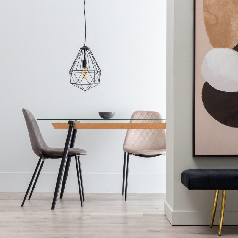 Table à manger Rectangulaire 6 personnes en Verre Transparent Métal Noir Bois de hêtre Naturel Dianna - 2