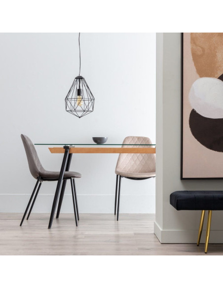 Table à manger Rectangulaire 6 personnes en Verre Transparent Métal Noir Bois de hêtre Naturel Dianna - 2